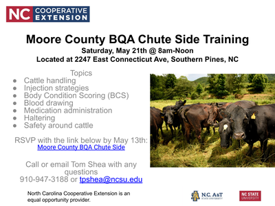 Moore County BQA Chute Side Training; Sat May 21 8am–Noon; 2247 E Connecticut Ave, Southern Pines, NC