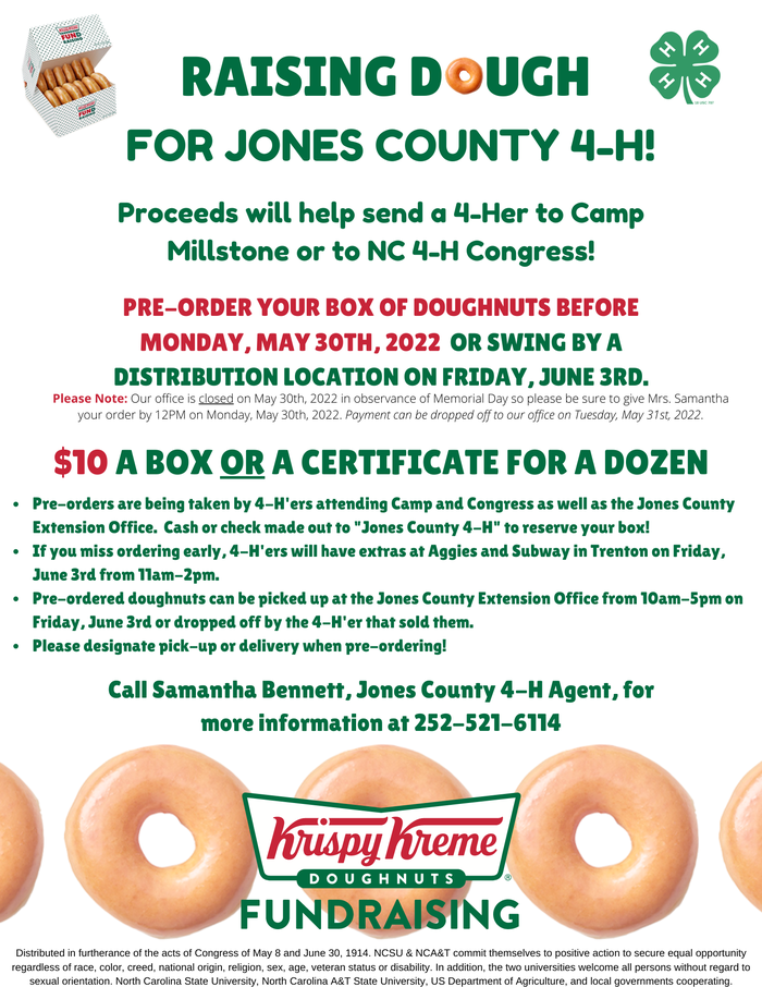 Help us raise some dough for Jones County 4-Hers.. $10 a box or certificate for a dozen. Order by 5/31