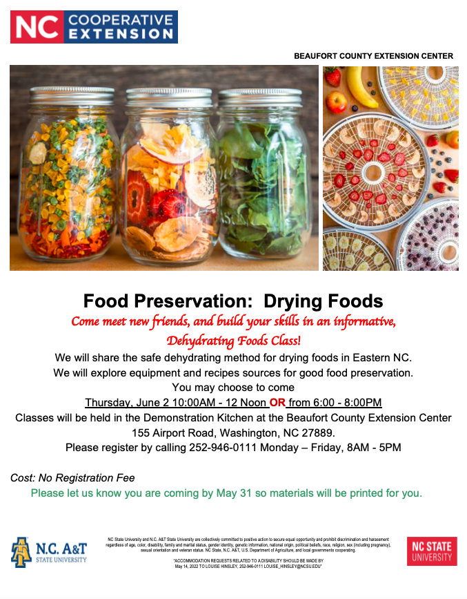 A flyer for the Food Preservation class, Drying Foods.