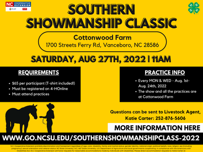 Southern Showmanship Classic at Cottonwood Farm, 1700 Streets Ferry Rd, Aug 27, 2022 11AM