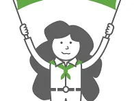 An illustration of a child with long hair holding a 4-H banner above their head. 