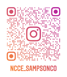 A QR code linking to the NCCE_SAMPSONCO Instagram page.