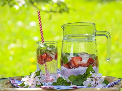 strawberry mint water in pitchr