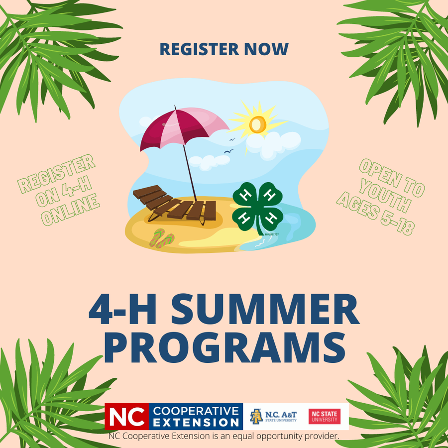 Register now on 4-H Online. Summer Programs open to Youth Ages 5-18.