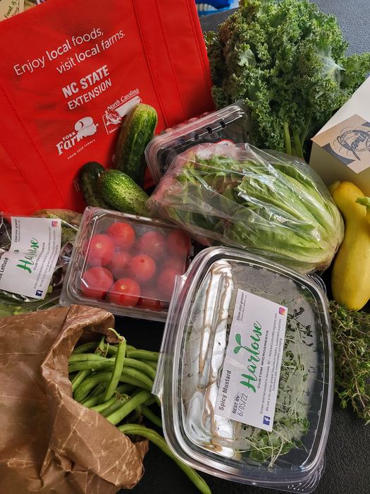 Assorted vegetables in shopping containers.