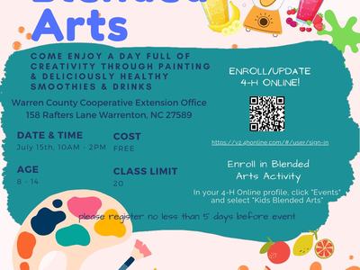 Kids Blended Arts, July 15 2022, 10 a.m. - 2 p.m. at N.C. Cooperative Extension, Warren County Center.