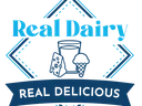'Real Dairy' logo showing milk glass, cheese wedge, ice cream cone; banner reading 'REAL DELICIOUS'