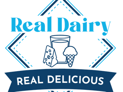 'Real Dairy' logo showing milk glass, cheese wedge, ice cream cone; banner reading 'REAL DELICIOUS'