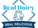 'Real Dairy' logo showing milk glass, cheese wedge, ice cream cone; banner reading 'REAL DELICIOUS'
