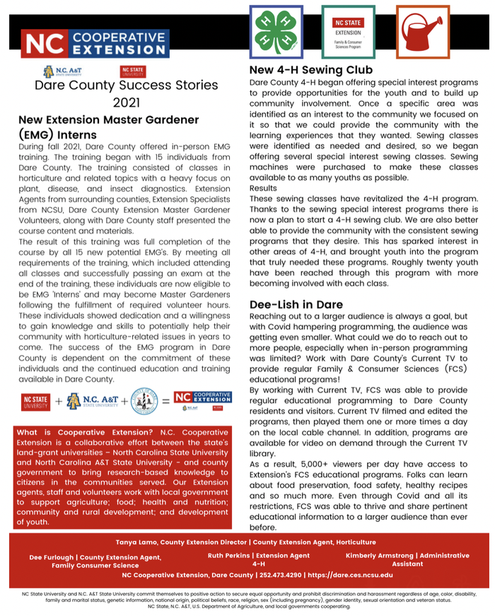 Dare County Success Stories 2021 newsletter.
