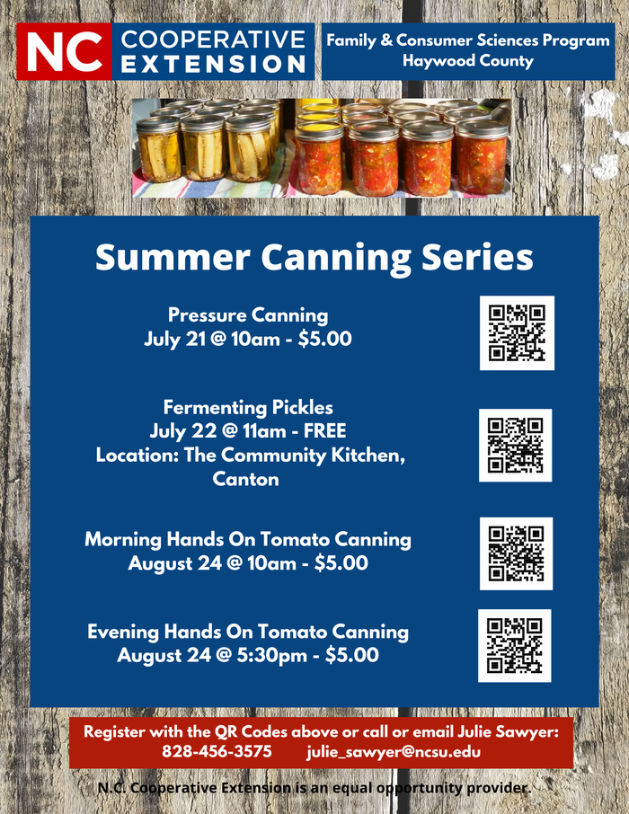 Picture of jars followed by listing of summer class schedule.