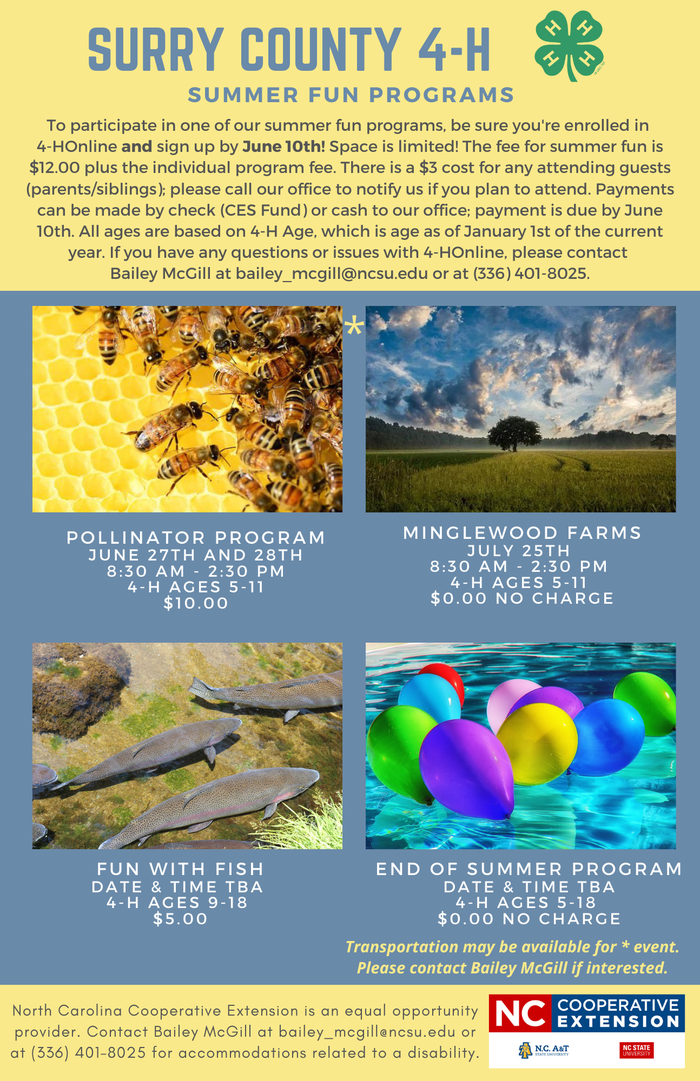 Surry County 4-H Summer Fun Programs.