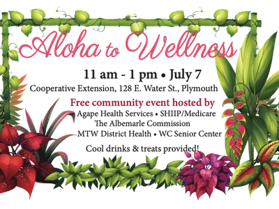 Flowers and Plants with written advertisement for Aloha to Wllness Event