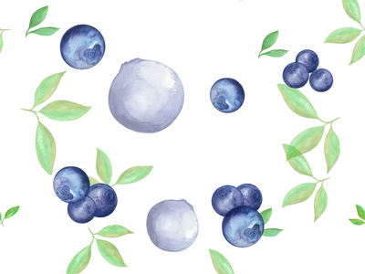 Blueberries and green leaves scattered on a black background
