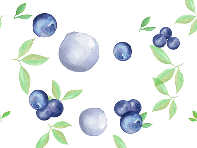 Blueberries and green leaves scattered on a black background
