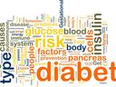 Word cloud with large words: diabetes, type, insulin, glucose, risk, pancreas