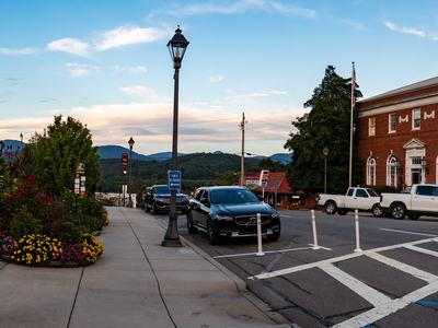 A downtown area of a small town.