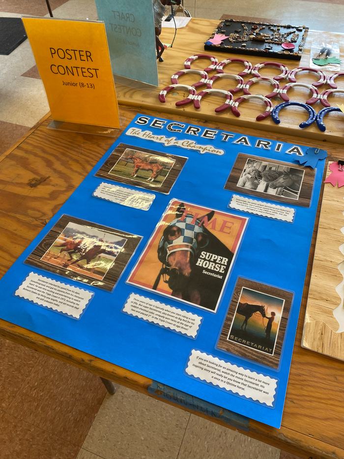 A poster with pictures and facts about the horse Secritariat. 