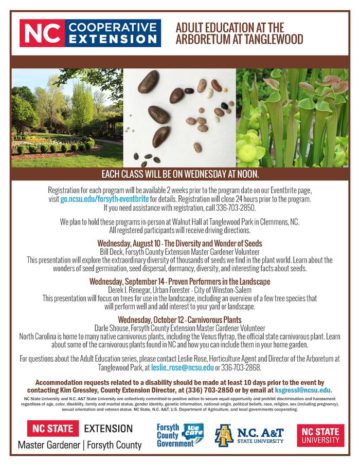 Adult Education at the Arboretum at Tanglewood flyer. 