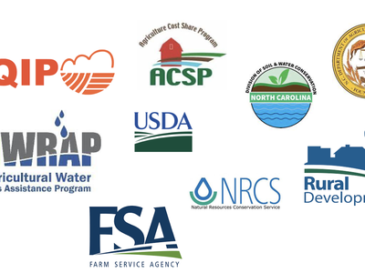 USDA and partner logos: EQIP, NRCS, FSA, AgWRAP, ACSP, Rural Dev, North Carolina agencies