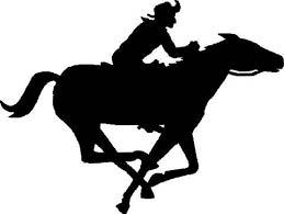 A silhouette of a man riding a galloping horse.