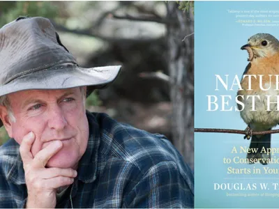Man in hat gazing left of book cover titled "NATURE'S BEST HOPE"