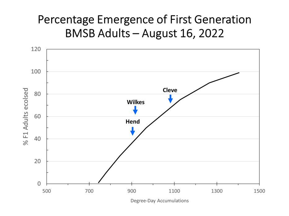Chart showing brown marmorated stink bug emergence in three locations