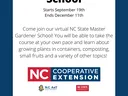 Master Gardener School, Sept 19–Dec 11. NC Extension. Fee $110. Call 704-983-3987