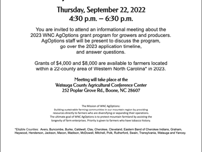 2023 WNC AgOptions Informational Session — Thursday, September 22, 2022, 4:30–6:30 p.m.