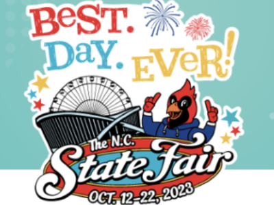 The N.C. State Fair logo reading "Best. Day. Ever!" and "Oct. 12–22, 2023."