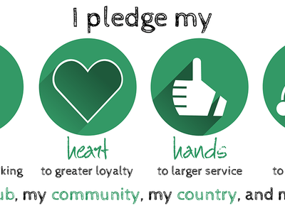 I pledge my head to clearer thinking, heart to greater loyalty, hands to larger service, and health to better living for my club, my community, my country, and my world.