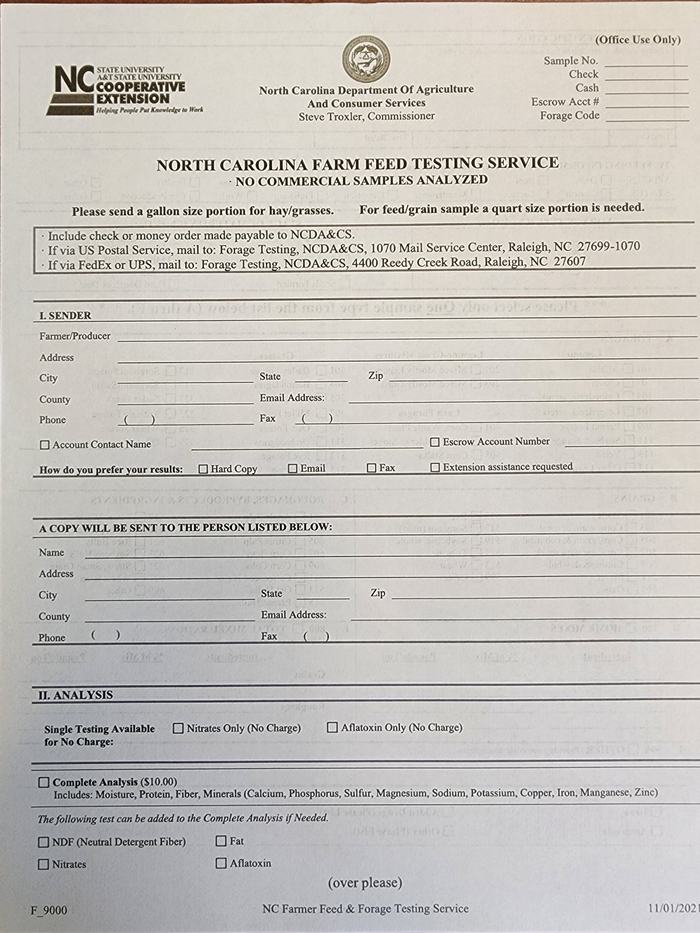 An example of the forage analysis form.