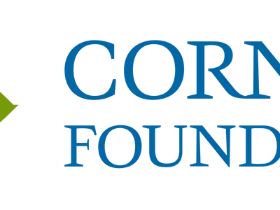 Four-petal logo (blue, yellow, green, magenta) left of text "CORNING FOUNDATION"