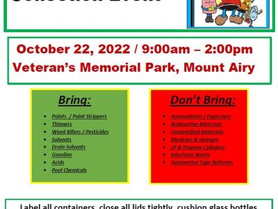 Household hazardous waste & pesticide collection Event. October 22, 2022.