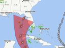 A map showing the predicted track and strength of Hurricane Ian.