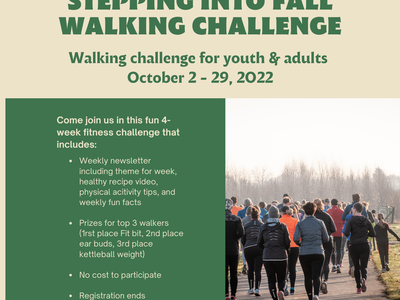 Stepping Into Fall Walking Challenge poster — walking challenge Oct 2–29, 2022, National 4‑H Week