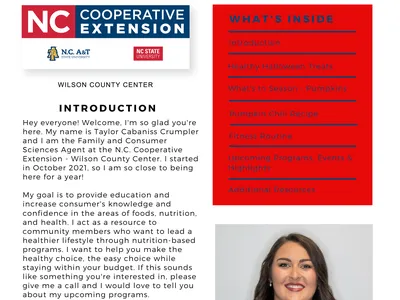 Newsletter cover titled "WILSON BITS & BITES" with NC Cooperative Extension logo and staff photo