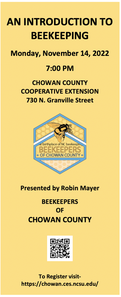An Introduction to beekeeping. Monday, November 14, 2022. 7:00 p.m.