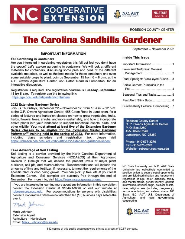 Sept-Nov 2022 Horticulture Newsletter cover page