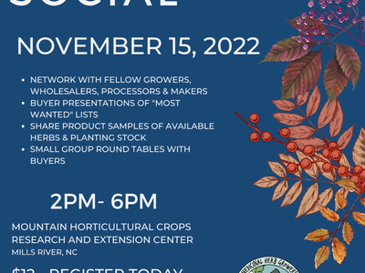 Notice about medicinal herb grower and buyer social on Nov 15, 2022