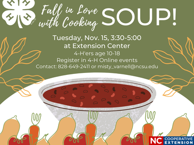 Fall in love with cooking soup! Soup bowl and veggies.
