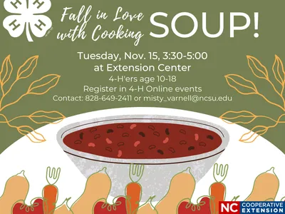 Fall in love with cooking soup! Soup bowl and veggies.
