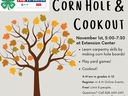 autumn tree, corn hole & cookout