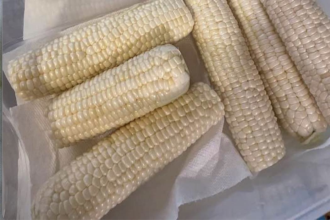 White sweet corn, shucked. 