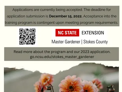 NC Cooperative Extension flyer: Become an Extension Master Gardener volunteer; apply by Dec 15, 2022