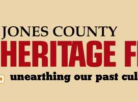 Jones County Heritage Festival logo with map and shovel; tagline "unearthing our past"