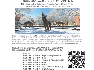 2022 Landscape Professionals December Credit Class flyer, dates, topics, registration info.