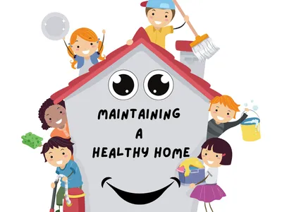 cartoon house with kids doing chores