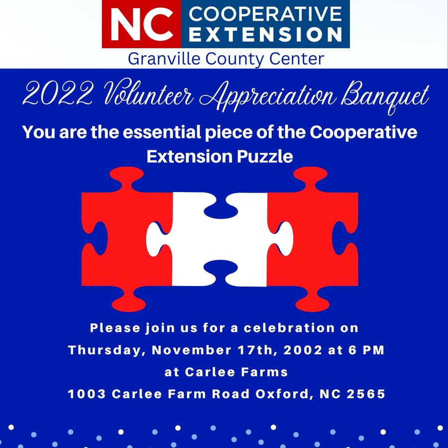 2022 Volunteer Appreciation Banquet. Thursday, November 17th, 2022 at 6 p.m.