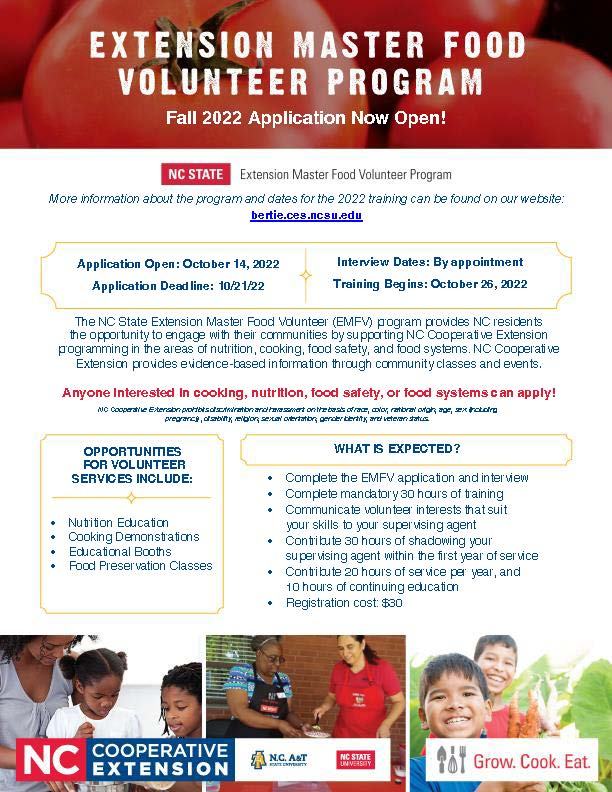 Extension Master Food Volunteer Program Fall 2022 Application Now Open Flyer
